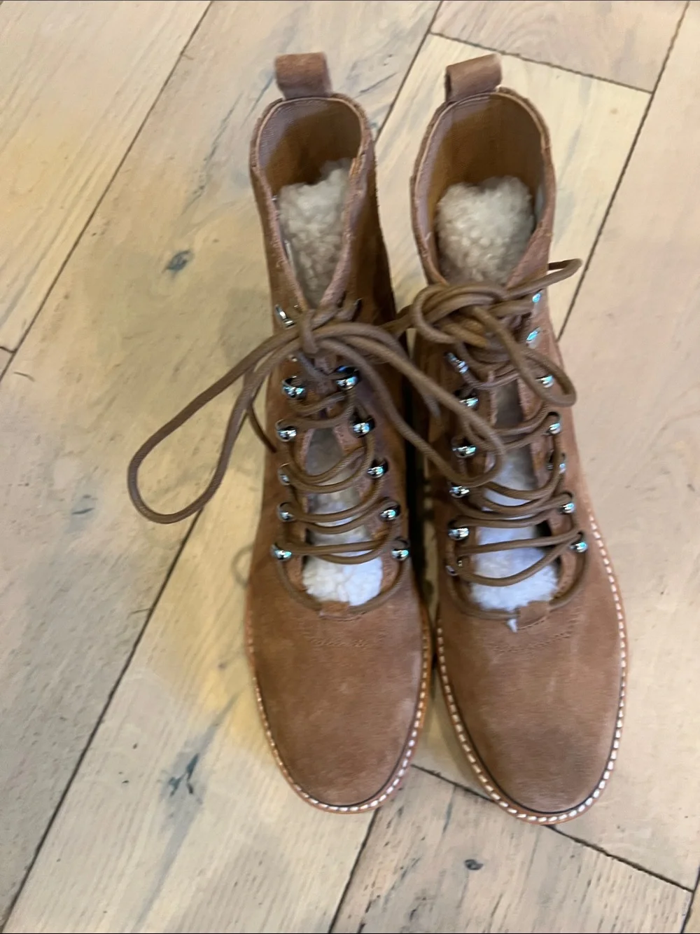 Marc Fisher Suede Lace-Up Hiking Boots in Tan Brown